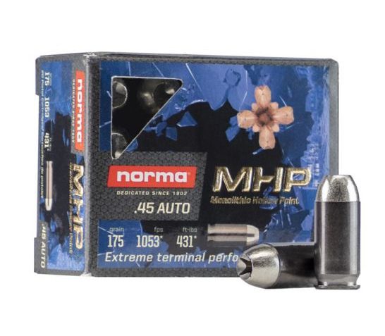 Norma MHP .45 Auto 175gr Self-Defense Ammo (20/box) 245720020