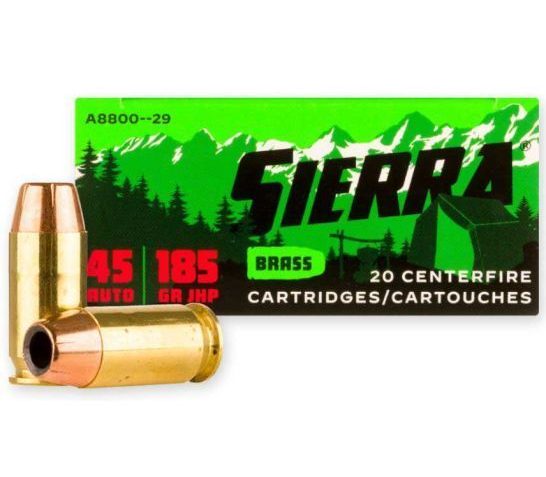 Sierra Sports Master 45 ACP Ammo 185 Grain JHP, 20rds – A8800–26