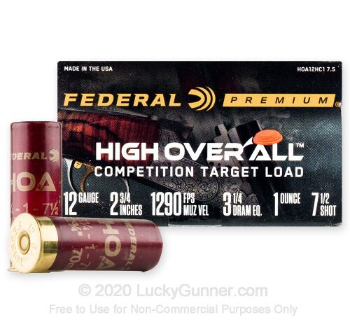 12 Gauge – 2-3/4″ 1oz. #7.5 Shot – Federal High Over All – 25 Rounds