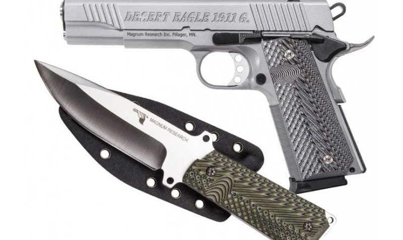 Desert Eagle 1911 Pistol/Knife Combo 45 ACP 5" Barrel SS Finish 8rd Mag Plus 1911 Fixed Blade Knife, Sheath