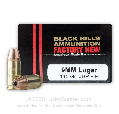 9mm – +P 115 Grain JHP – Black Hills – 20 Rounds