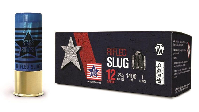 Stars and Stripes, 12 Gauge, 2 3/4″, 1 oz. Rifled Slug Ammo, 10 Rounds.