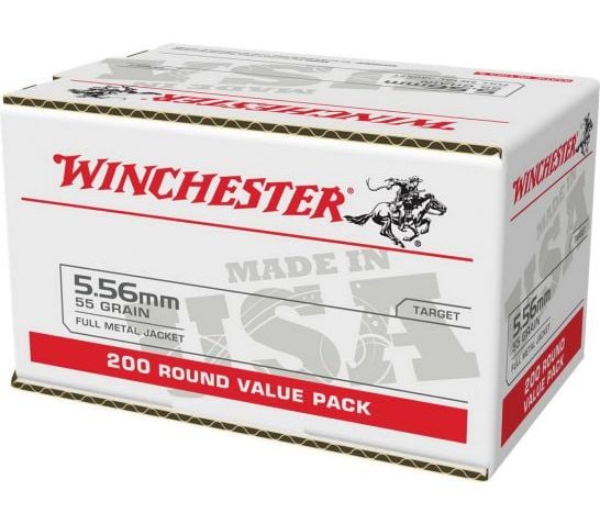 Winchester USA RIFLE, 5.56x45mm NATO, 55 grain, Full Metal Jacket, Brass, Centerfire Rifle Ammo, 200, WM193200