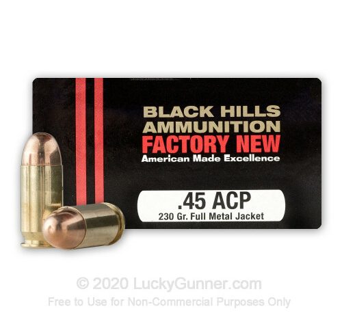 45 ACP – 230 Grain FMJ – Black Hills – 20 Rounds