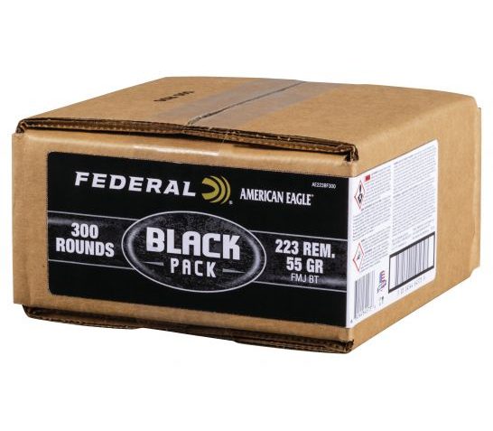 Federal Premium American Eagle Black Pack Ammunition .223 Rem 55 gr FMJBT 3240 fps 300/ct, AE223BF300