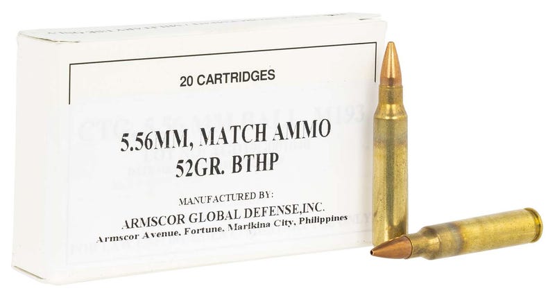 Armscor Rifle Ammo, Arms 50255 5.56mm Match Proof Bthp 52-gr 20rds