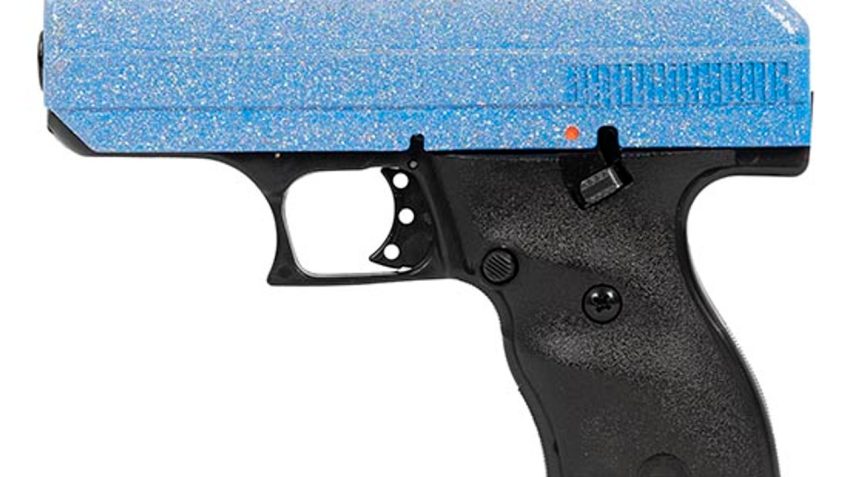 Hi-Point C9 9mm, 3.50" Black Steel Barrel, Hydro-Dipped Blue Sparkle Serrated Slide, Black Frame and Grips, 8rd