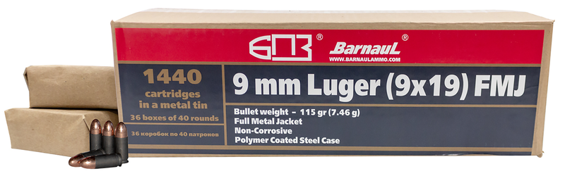 Barnaul Ammo Pistol,  9mm Luger 115 gr Rounds Per Box: 1400