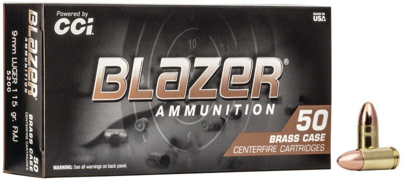 CCI Ammunition Blazer Brass 9mm 115-Grain FMJ 1000-Rounds Case