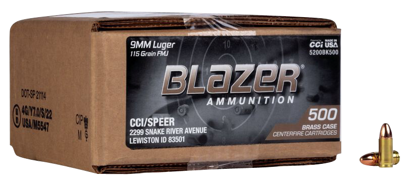 CCI Ammunition Blazer Loose Bulk Ammo Brass 9mm 115-Grain 500-Rounds FMJ