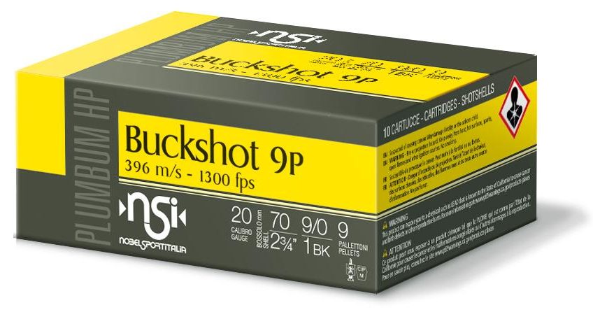 Nobelsport Ammo 20ga. 2.75" – 1200fps. 1bk 9-pellets 10-pk