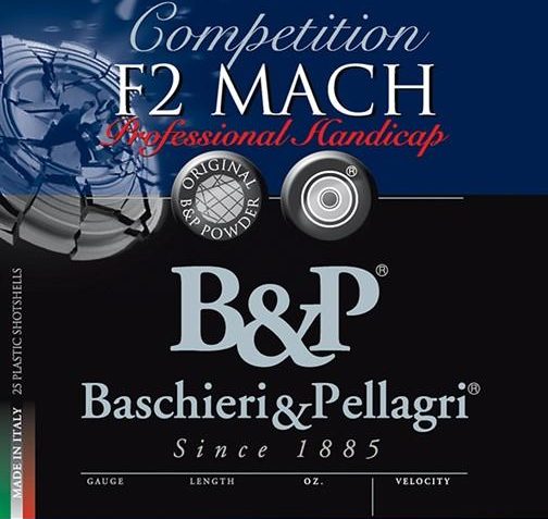 Baschieri & Pellagri F2 Mach Professional Handicap Shotshells 12 ga 2-3/4in 1-1/8oz 1250 fps Size 8.5 25/ct, 12B18F85