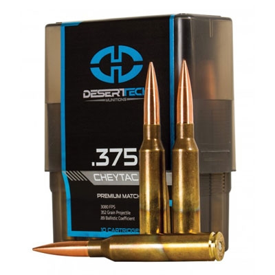 Desert Tech Premium Match .375 Cheyenne Tactical, 352 grain, Open Tip Match Boat-Tail Brass Cased Centerfire Rifle Ammo, 10 Rounds, DTM-375352-BX