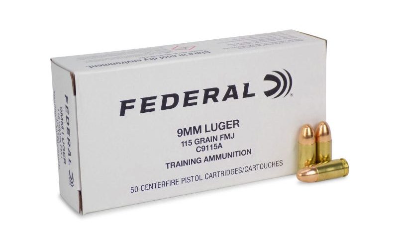 Federal 9mm 115gr FMJ Training Ammo 50 Rnd