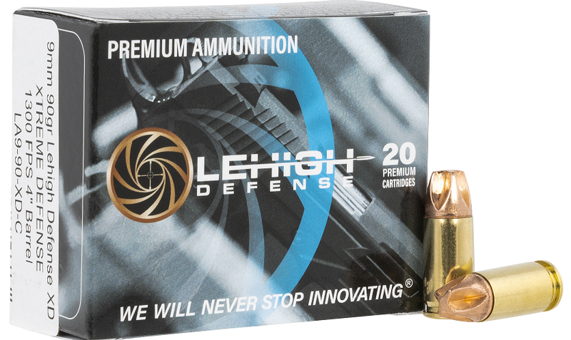 Lehigh Defense Xtreme Defense 9mm Luger 90 Grain Brass Cased Pistol Ammunition, 20 Rounds, LA990XDC