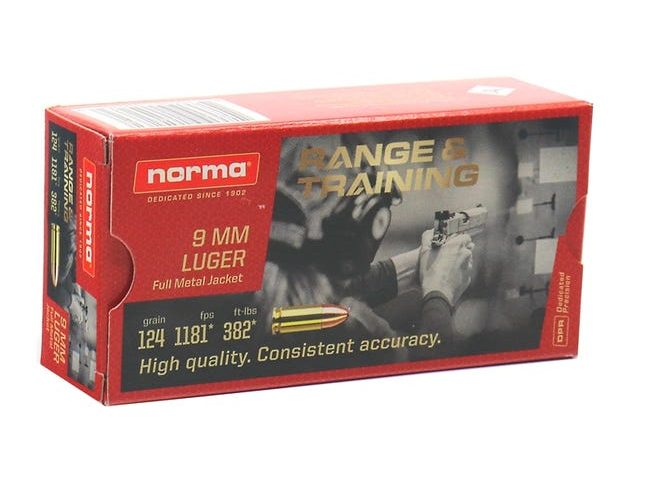 Norma Range & Training FMJ 9mm Luger 124gr Pistol Ammo (50/box) 620340050