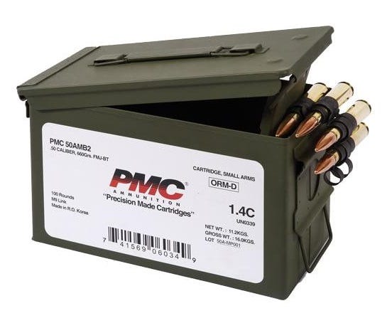 PMC Ammunition Linked Bronze Brass .50 BMG 660-Grain 100-Rounds FMJBT