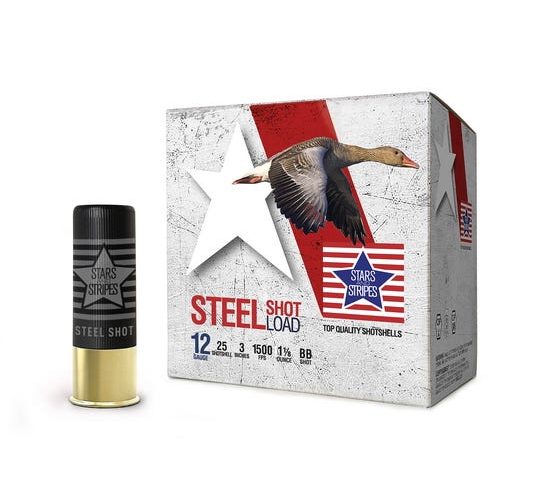 PPU Stars & Stripes Steel Shotshell 12 Gauge 3" Steel 1-1/8oz BB 25-Count