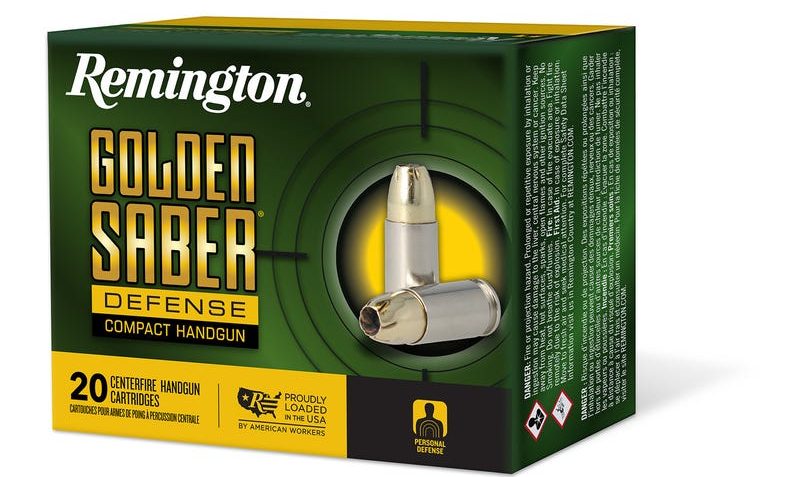 Remington Golden Saber Defense Compact 9mm Luger 124 Grain Brass Jacketed Hollow Point Nickel-Plated Cased Pistol Ammunition, 20 Rounds, 27613