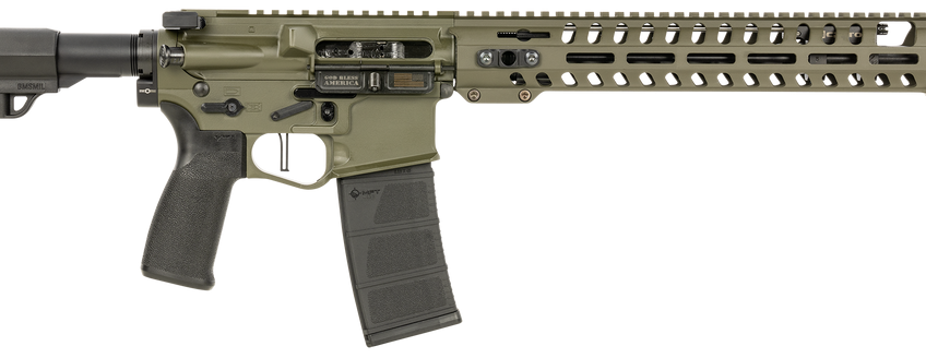 Patriot Ordnance Factory Renegade, 5.56 NATO, 16.50" Barrel, Olive Drab Green, 3-Port Muzzle Brake, 14.50",  Black MFT Minimalist Stoc, 30Rd