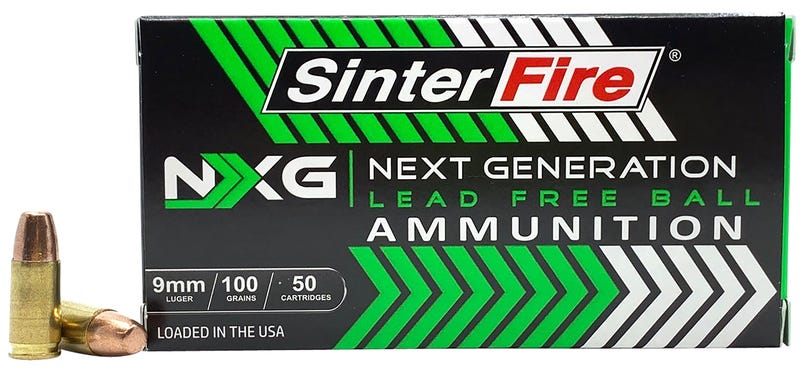 SinterFire NXG Lead Free Ball 9 mm Luger 100 Grain Brass Cased Pistol Ammo, 50 Rounds, SF9100NXG