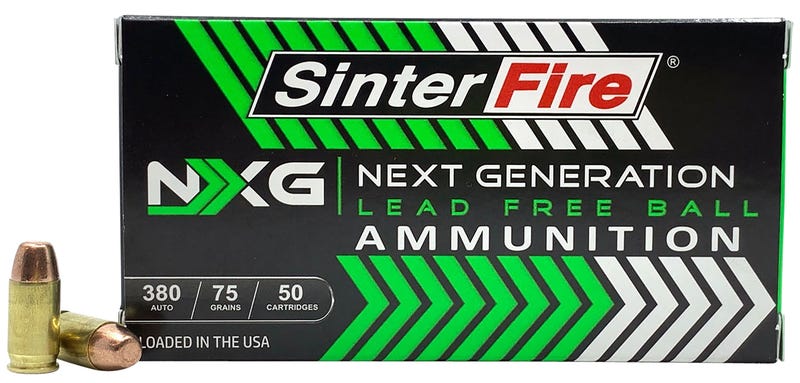 SinterFire NXG Lead Free Ball 380 Auto 75 Grain Brass Cased Pistol Ammo, 50 Rounds, SF38075NXG