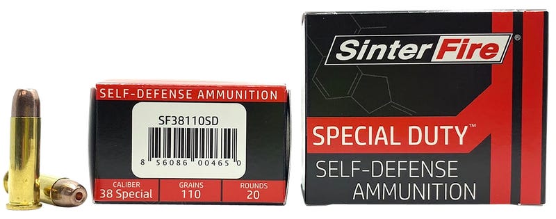 SinterFire Special Duty Self-Defense 38Spcl 110 Grain Brass Cased Pistol Ammo, 20 Rounds, SF38110SD