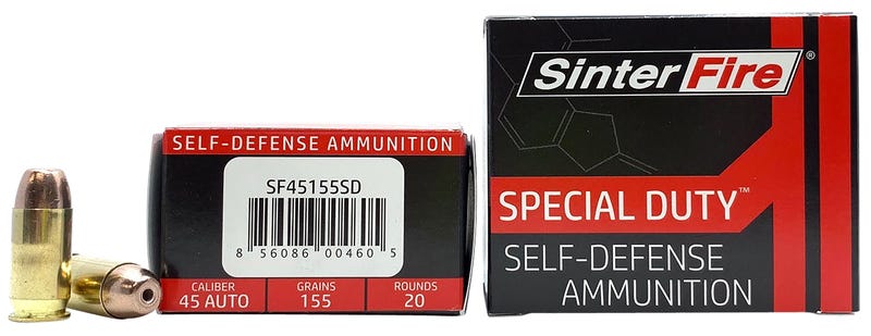 SinterFire Special Duty Self-Defense .45 ACP 155 Grain Brass Cased Pistol Ammo, 20 Rounds, SF45155SD