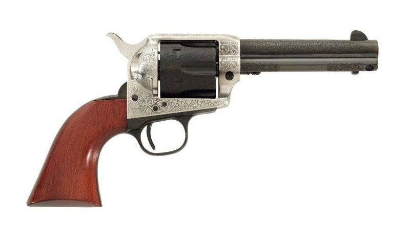 Taylors & Company 1873 Cattleman 357 Mag, 4.75" Barrel, Blued Engraved Finish, Walnut Grip, 6rd