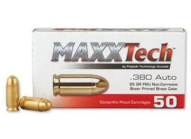 TulAmmo Maxxtech Brass Case Handgun Ammunition .380 ACP 95 gr FMJ 1000/ct Case, PTGB380BC