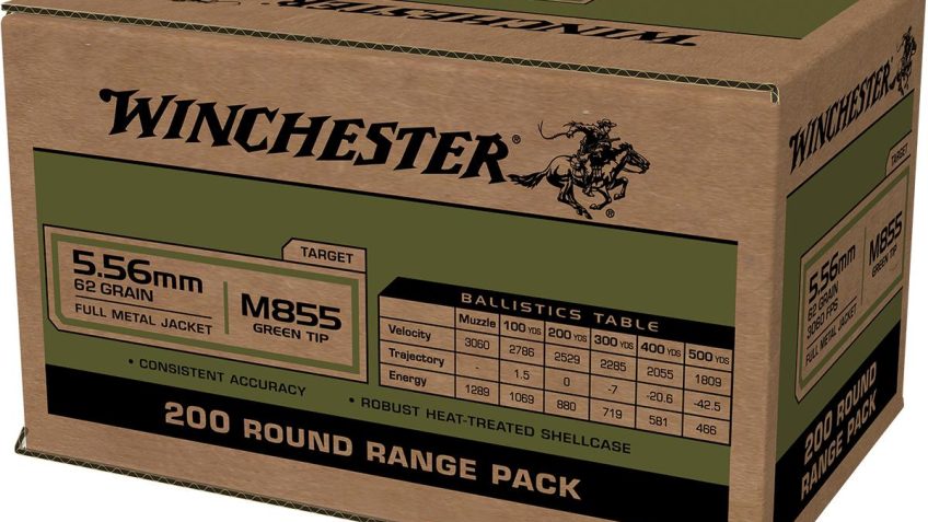 Winchester Lake City 5.56mm M855 Green Tip 62gr FMJ 4-200 RD Boxes 800 RD Case, WM855200C