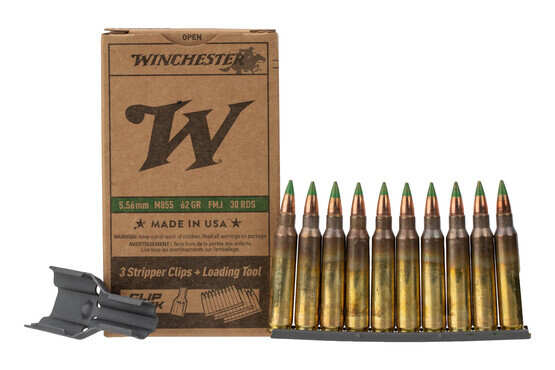 Winchester USA M855 Green Tip Rifle Ammunition 5.56mm 62gr FMJ 3060 fps 30/ct (Stripper Clips)