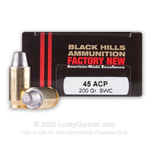 45 ACP – 200 Grain SWC – Black Hills – 20 Rounds