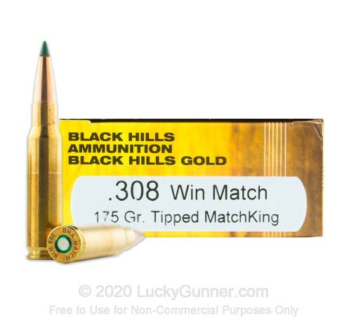 308 – 175 Grain Tipped MatchKing – Black Hills Gold – 20 Rounds