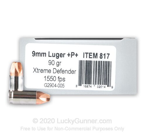 9mm – +P+ 90 Grain Xtreme Defender – Underwood – 20 Rounds