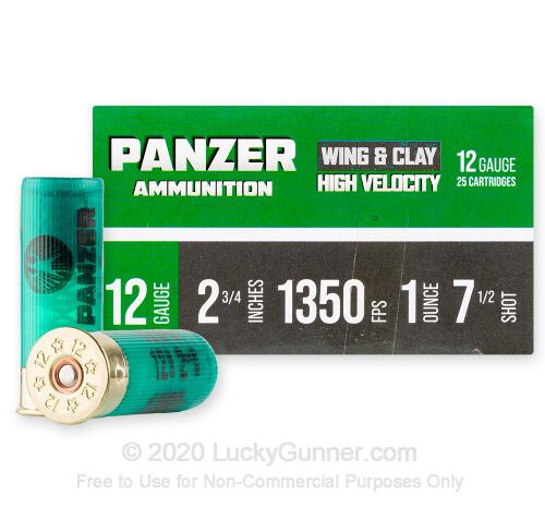 12 Gauge – 2-3/4″ 1oz. #7.5 Shot – Panzer – 25 Rounds