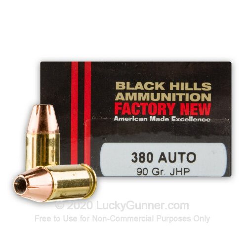 380 Auto – 90 Grain JHP – Black Hills Ammunition – 20 Rounds