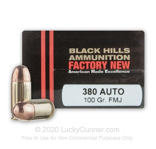 380 Auto – 100 Grain FMJ – Black Hills – 20 Rounds