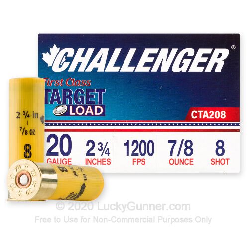 20 Gauge – 2-3/4″ 7/8oz. #8 Shot – Challenger – 250 Rounds