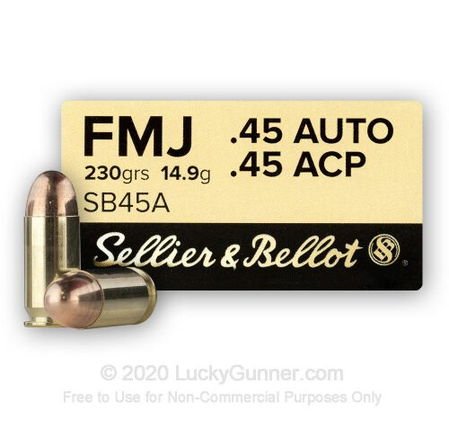 45 ACP – 230 Grain FMJ – Sellier & Bellot – 1000 Rounds