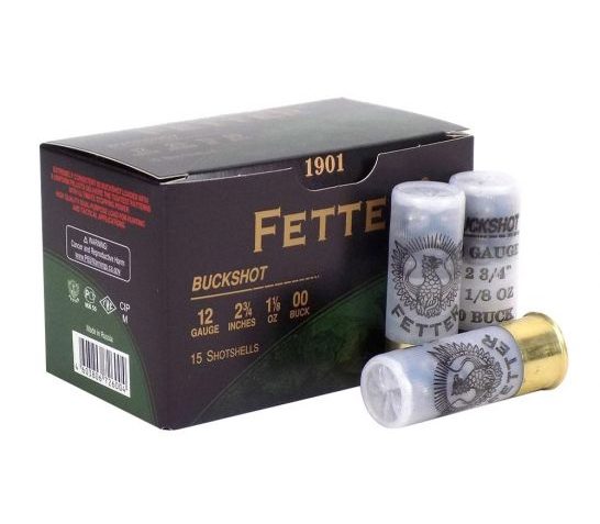 Fetter .12 Gauge Centerfire Shotgun Buckshot Ammo, 15 Rounds, RDGFT120020