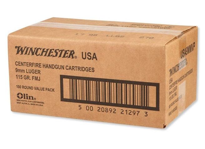 Winchester Handgun Ammo 9mm Luger 115 gr FMJ 1190 fps 1000/case, USA9MMVPC