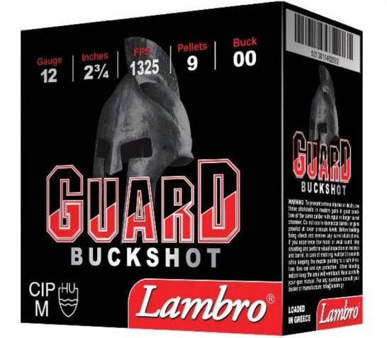 Lambro 12 Gauge 2.75in Centerfire Shotgun Guard Practical Buckshot Ammo, 00 Buck Size, 25 Rounds, LAM12BUCK