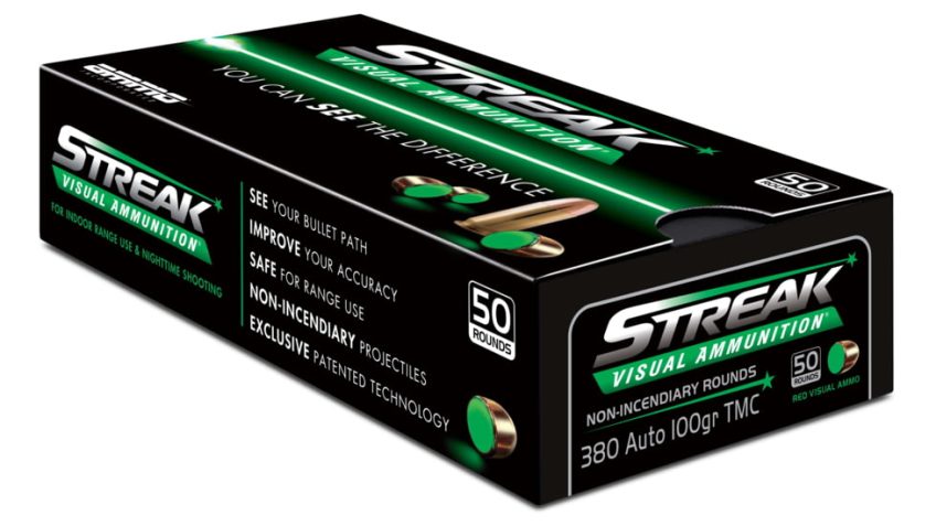 Ammo, Inc. Streak .380 Auto 100 Grain Tracer-Like Full Metal Jacket Brass Cased Green Pistol Ammo, 50 Rounds, 380100TMC-STRK-GRN-50