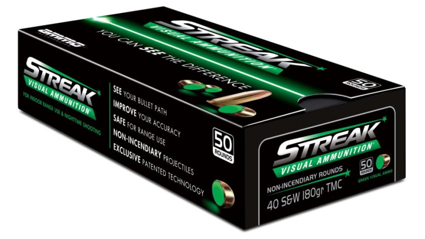 Ammo, Inc. Streak .40 S&W 180 Grain Tracer-Like Full Metal Jacket Brass Cased Green Pistol Ammo, 50 Rounds, 40180TMC-STRK-GRN-50