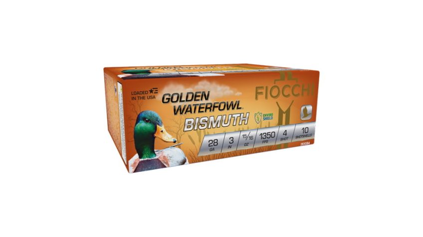 Fiocchi Golden Bismuth 28ga 15/16oz 3in 1350fps 4 Shot Centerfire Shotgun Ammunition, 10 Rounds, 283GB4