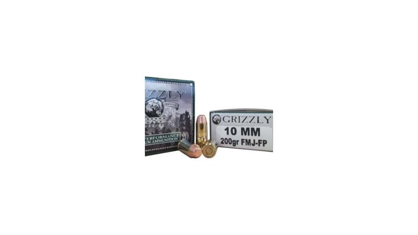 Grizzly Cartridge 10 mm 200 Grain Full Metal Jacket-Flat Point Pistol Ammo, 20 Rounds, GC10M2