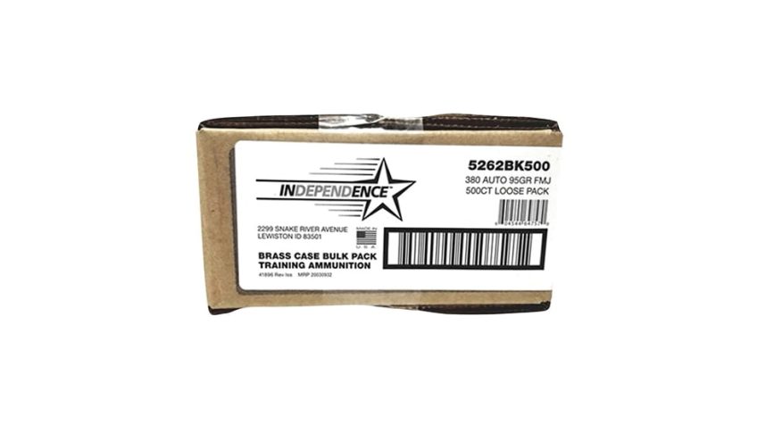 Independence Ammo .380 Auto 95 Grain Full Metal Jacket Brass Cased Centerfire Pistol Ammunition, 500 Rounds, 5262BK500