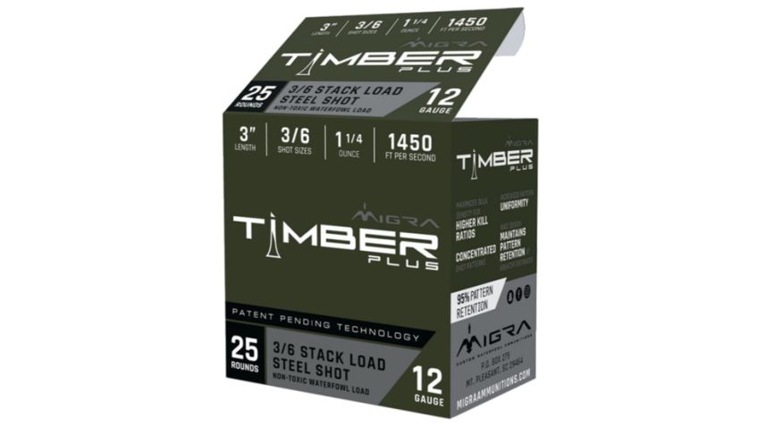 Migra Timber Plus 12 Gauge 1 1/4 oz 3in 1450 ft/s #3 Steel/ #6 Bismuth Staxd Load Centerfire Shotgun Shot Ammo, 25 Rounds, M-12SB3-6