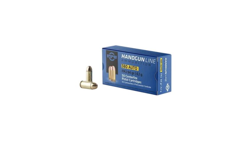 PPU PPU Handgun Ammo .380 ACP 94 gr FMJ 951 fps 951 fps 1000/ct, PPH380AFC